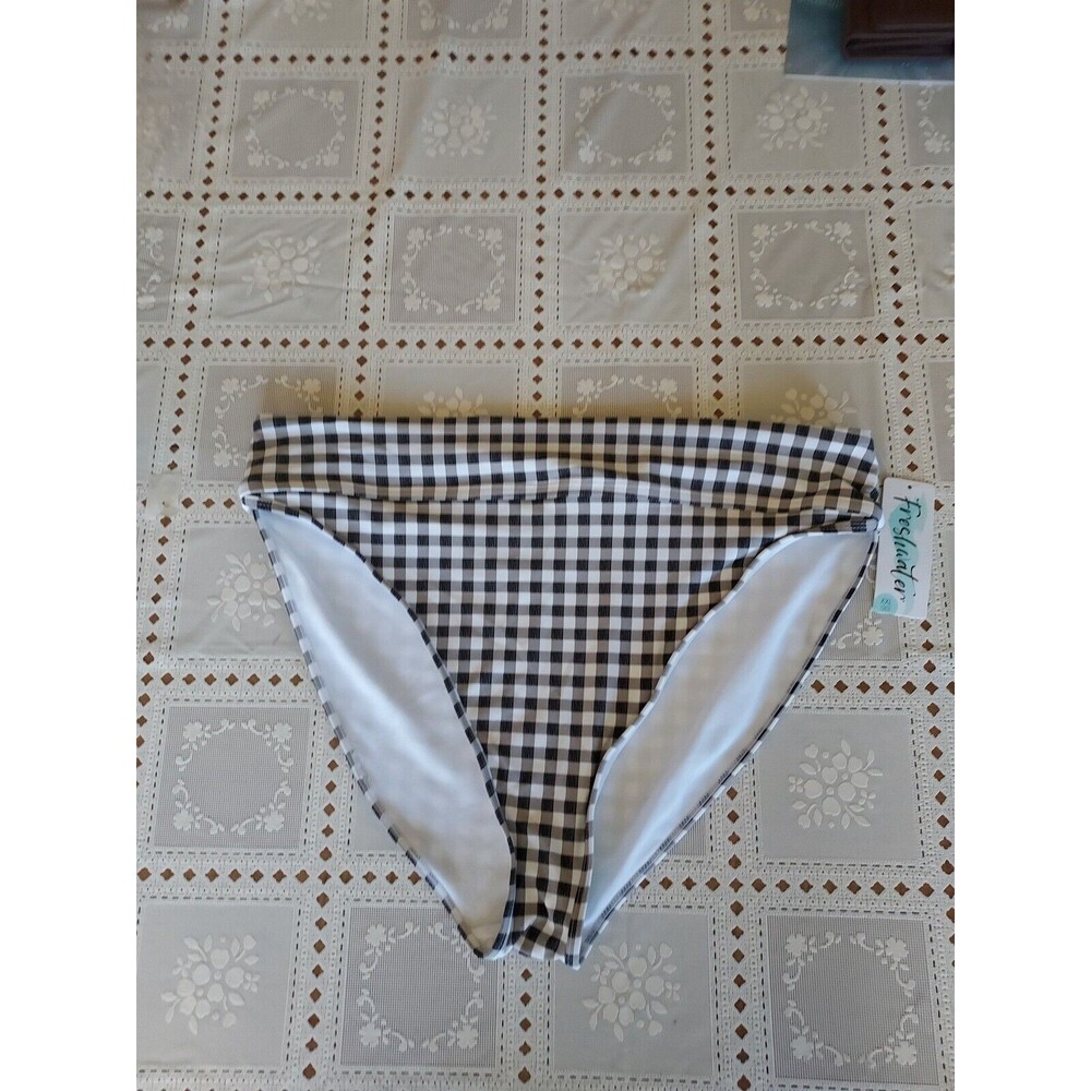 Freshwater Womens High Waisted Bikini Bottom  Black and White Checked XXL 20 NEW